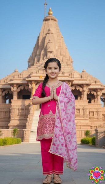 Alluring Pink Kids Silk Crepe Kurta Pant Set with Dupatta for Festive Wear Girls Wear