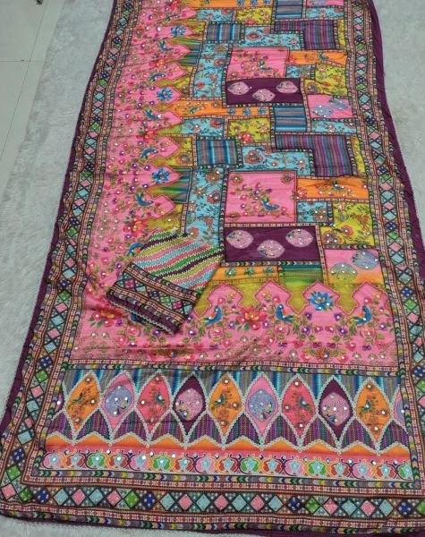 Alluring Pink Navratri Special Soft Chinon Saree with Mirror Work at Wholesale Rate Printed Cotton Sarees Wholesale