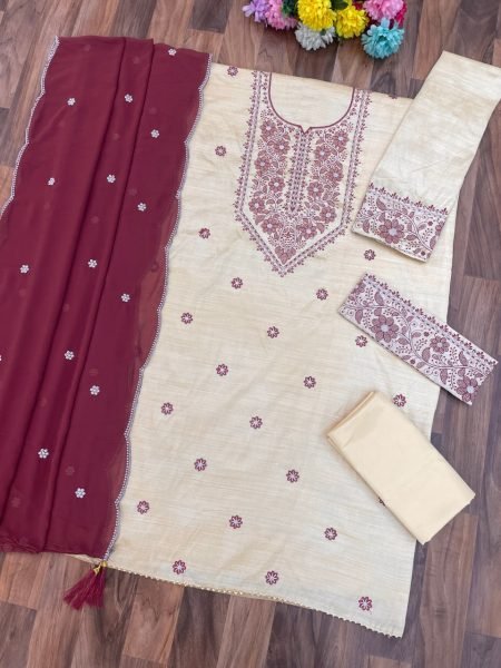 Alluring Pink Premium Khadi Cotton Dress Material with Embroidery Work Churidar Salwar Suits Wholesale
