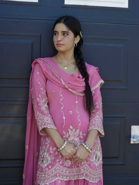 Alluring Pink Star Georgette Silk Kurti Palazzo Set with Dupatta Using Embroidered Work  Ready To Wear Collection