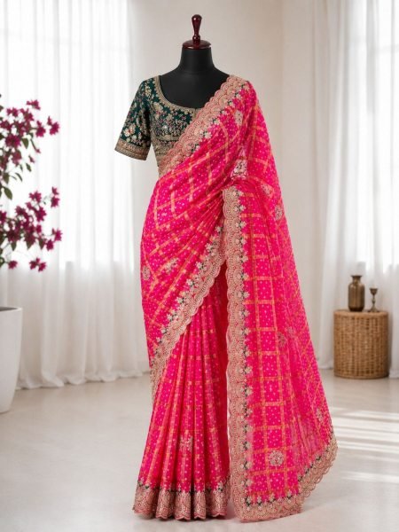 Alluring Pink Women's Panetar Chiffon Saree with Fendy Satin Blouse At Manufacturer  Sarees 