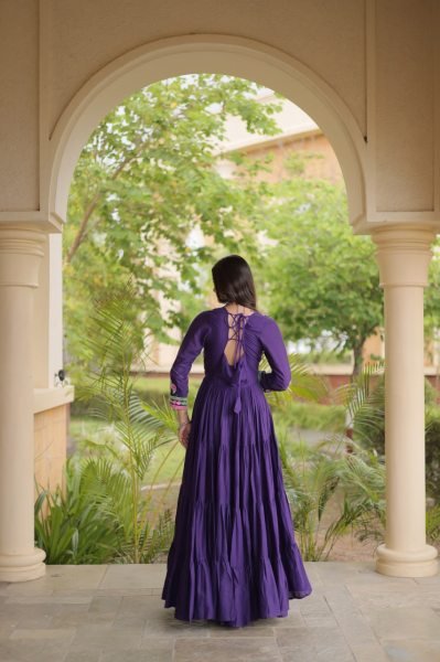 Alluring Purple Designer Kora Cotton Gown with Real Kodi Work and Mirror Embroidery Anarkali Kurtis 