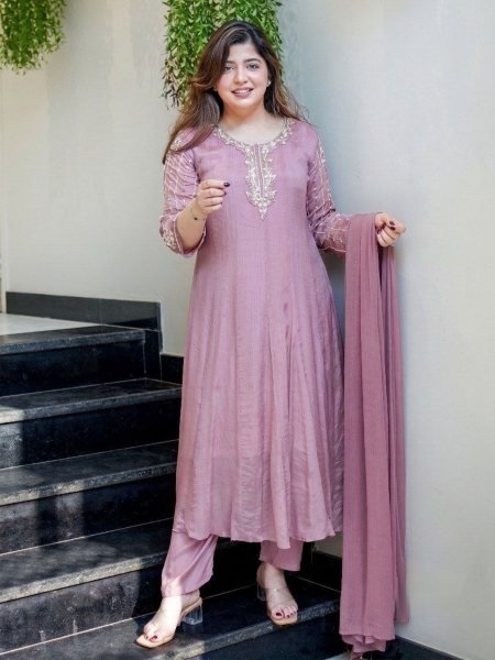 Alluring Purple Glass Tissue Anarakli Kurti Set With Dupatta For Wholesale Supplier  Kurtis