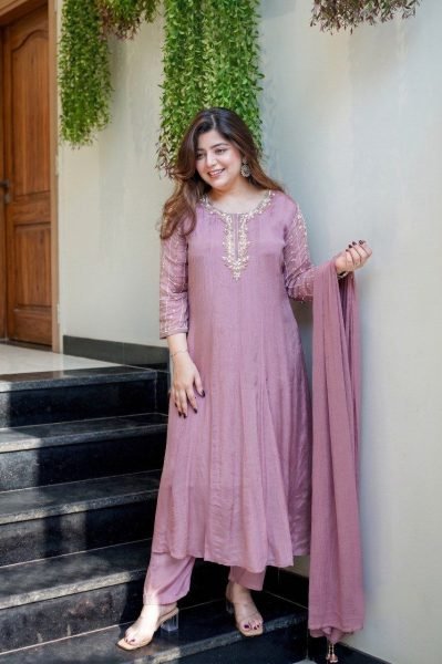 Alluring Purple Glass Tissue Anarakli Kurti Set With Dupatta For Wholesale Supplier  Anarkali Kurtis 