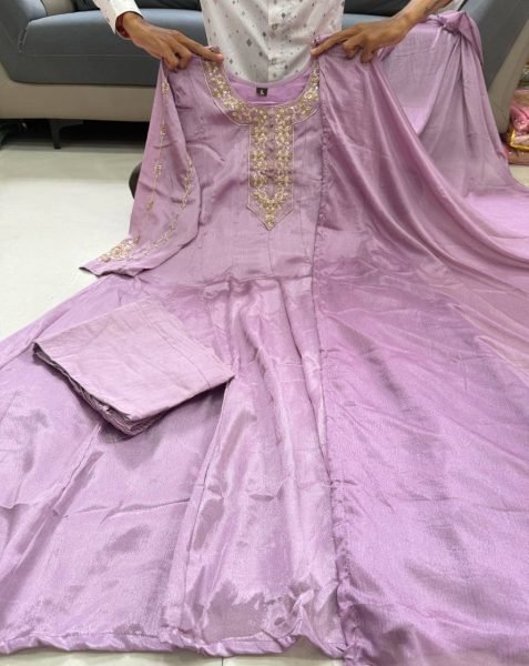Alluring Purple Glass Tissue Anarakli Kurti Set With Dupatta For Wholesale Supplier  Anarkali Kurtis 