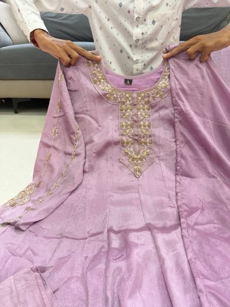 Alluring Purple Glass Tissue Anarakli Kurti Set With Dupatta For Wholesale Supplier  Anarkali Kurtis 