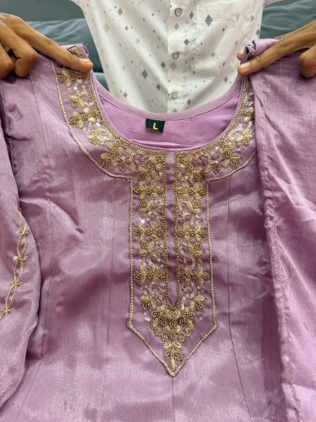 Alluring Purple Glass Tissue Anarakli Kurti Set With Dupatta For Wholesale Supplier  Anarkali Kurtis 
