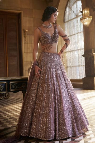 Alluring Purple Heavy Work Lehenga with Thread and Sequins for Wedding Collection Bollywood Lehenga Choli