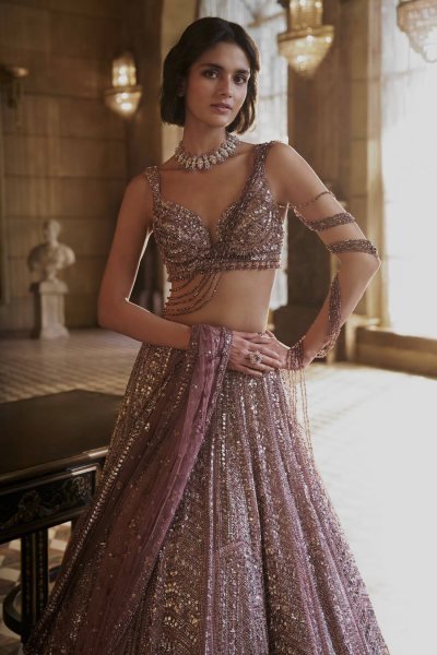 Alluring Purple Heavy Work Lehenga with Thread and Sequins for Wedding Collection Bollywood Lehenga Choli