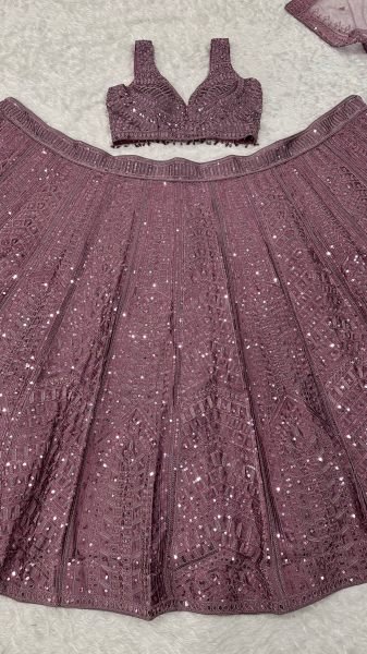 Alluring Purple Heavy Work Lehenga with Thread and Sequins for Wedding Collection Bollywood Lehenga Choli