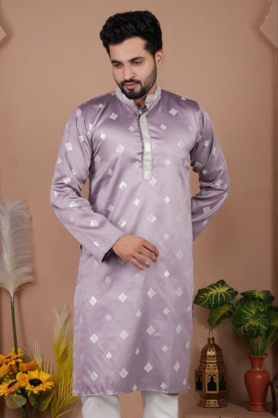 Alluring Purple Men Embroidered Kurta Set in Malai Silk for Traditional Occasions Kurta Pajama Wholesale