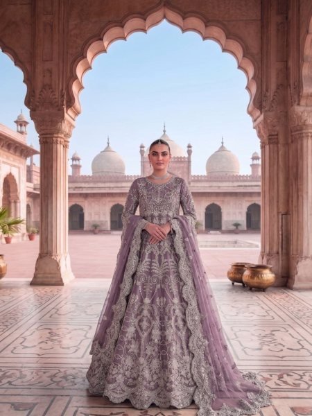 Alluring Purple Premium Semi Stitched Bridal Gown Ready to Ship Salwar Kameez