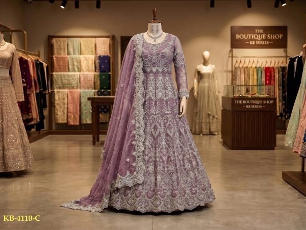 Alluring Purple Premium Semi Stitched Bridal Gown Ready to Ship Anarakali Gown Wholesale