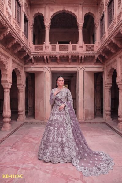 Alluring Purple Premium Semi Stitched Bridal Gown Ready to Ship Anarakali Gown Wholesale