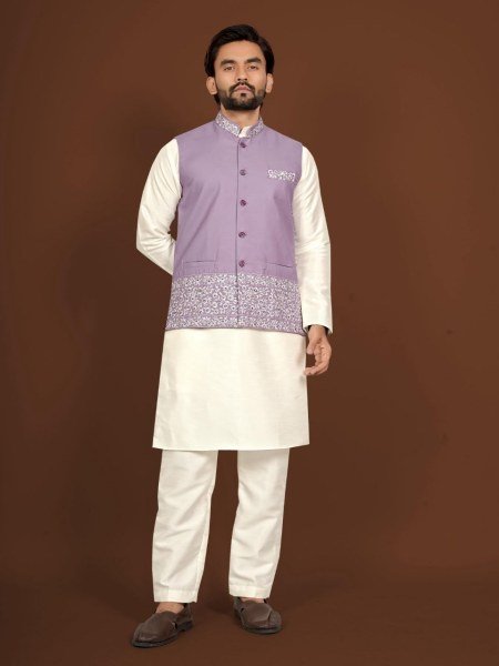 Alluring Purple Silk Koti Kurta Set for Men Wedding Wear Collection Kurta Pajama Wholesale