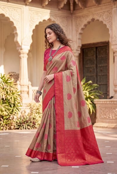 Alluring Rani Pink Pure Banarasi Silk Saree with Flowers and Meena Zari Design Silk Sarees Wholesale
