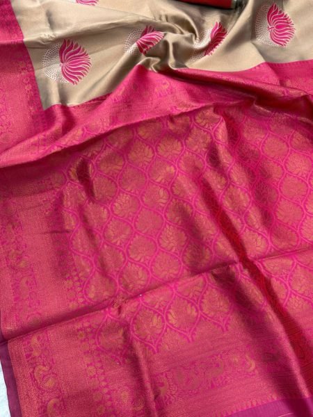 Alluring Rani Pink Pure Banarasi Silk Saree with Flowers and Meena Zari Design Silk Sarees Wholesale