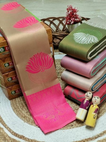 Alluring Rani Pink Pure Banarasi Silk Saree with Flowers and Meena Zari Design Silk Sarees Wholesale