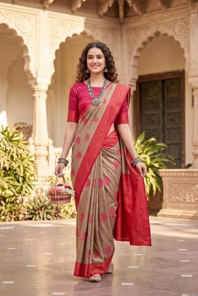 Alluring Rani Pink Pure Banarasi Silk Saree with Flowers and Meena Zari Design Silk Sarees Wholesale
