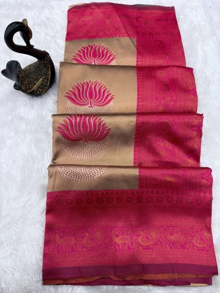 Alluring Rani Pink Pure Banarasi Silk Saree with Flowers and Meena Zari Design Silk Sarees Wholesale