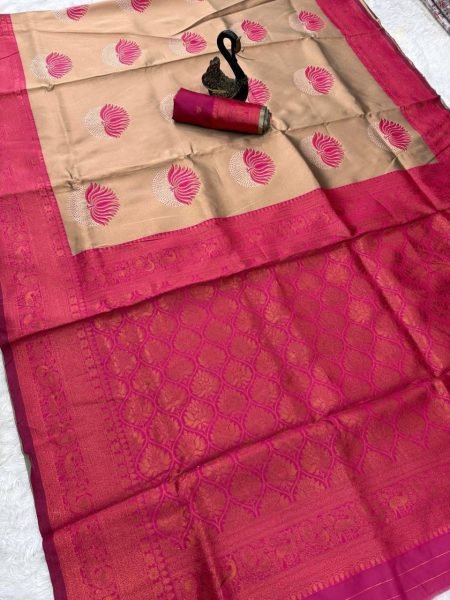 Alluring Rani Pink Pure Banarasi Silk Saree with Flowers and Meena Zari Design Silk Sarees Wholesale