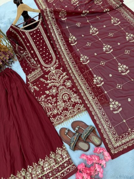 Alluring Red Fully Stitch Georgette Plazzo Suit for Bulk Buyers at Wholesale Rate  Ready To Wear Collection