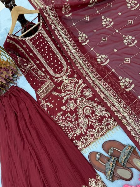 Alluring Red Fully Stitch Georgette Plazzo Suit for Bulk Buyers at Wholesale Rate  Ready To Wear Collection