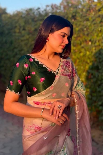 Alluring Rust Peach Soft Tabi Organza Saree with Cut Dana Floral Handwork and Moti Border Organza Sarees Wholesale