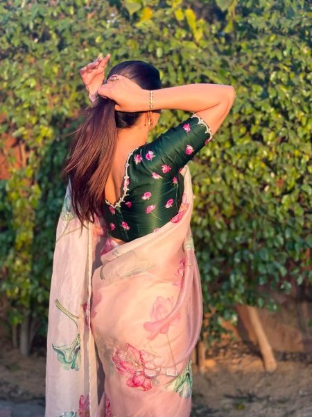 Alluring Rust Peach Soft Tabi Organza Saree with Cut Dana Floral Handwork and Moti Border Organza Sarees Wholesale