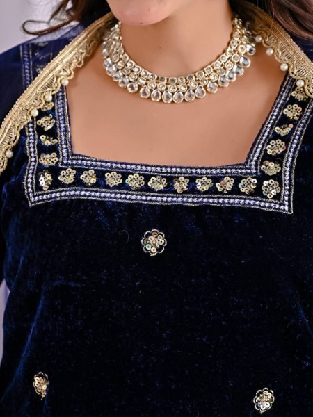 Alluring Viscose Velvet Multi Sequence Embroidered Work Suit with Fancy Lace Net Dupatta for Wedding Wear Ready To Wear Collection