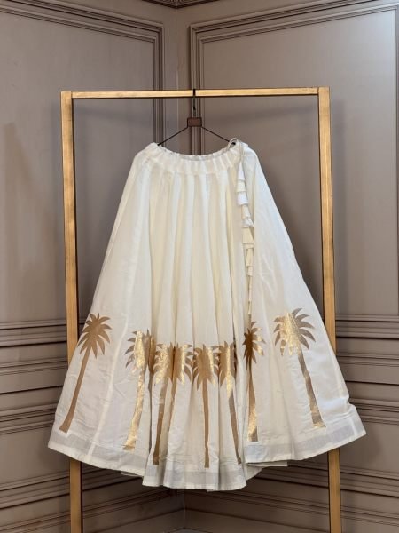Alluring White Designer Roman Garba Lehenga with Chain and Dori  Lehenga