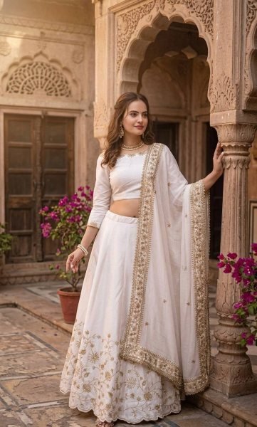 Alluring White Slub Silk Lehenga with Zari Sequins Work for Wedding Wear Designer Lehenga Choli