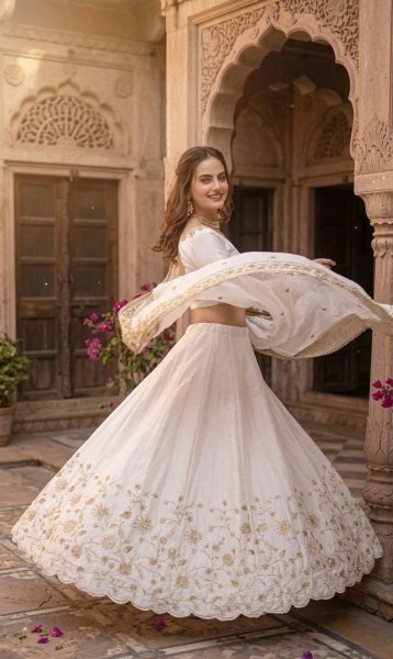 Alluring White Slub Silk Lehenga with Zari Sequins Work for Wedding Wear Designer Lehenga Choli