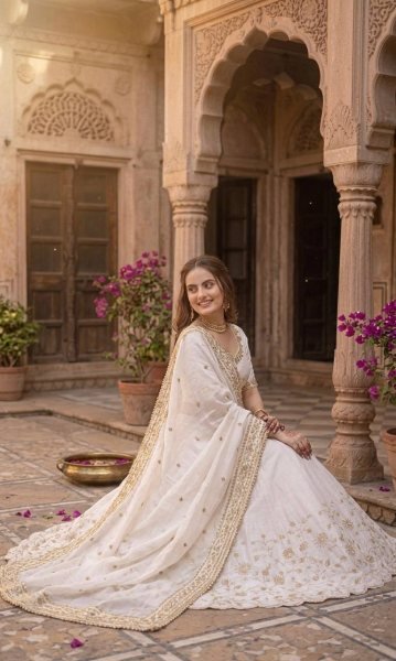 Alluring White Slub Silk Lehenga with Zari Sequins Work for Wedding Wear Designer Lehenga Choli