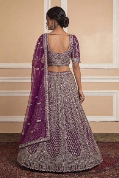 Alluring Wine Semi Stitched Net Lehenga with Silver Work for Festive Wear Bridal Lehenga Choli