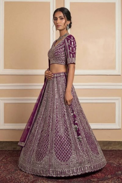 Alluring Wine Semi Stitched Net Lehenga with Silver Work for Festive Wear Bridal Lehenga Choli