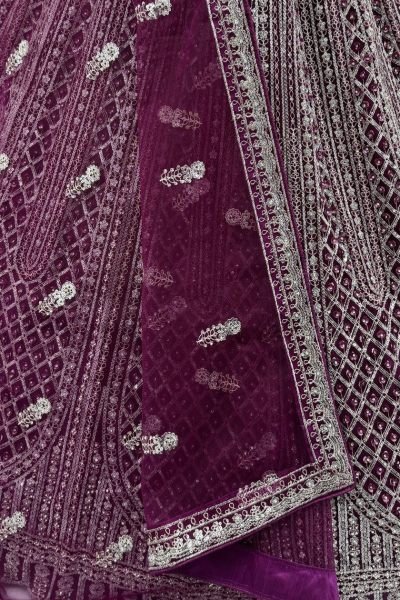 Alluring Wine Semi Stitched Net Lehenga with Silver Work for Festive Wear Bridal Lehenga Choli