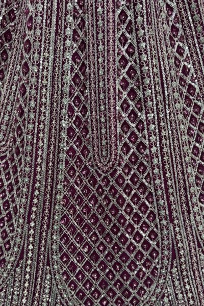 Alluring Wine Semi Stitched Net Lehenga with Silver Work for Festive Wear Bridal Lehenga Choli