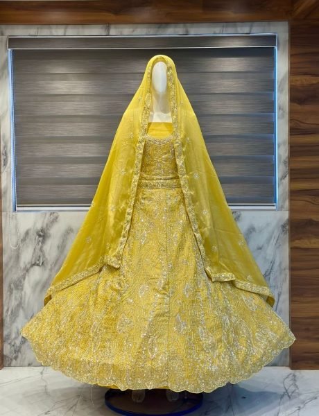 Alluring Yellow Silk Lehenga with Zari and Stone Work for Haldi Function Bridal Lehenga Choli