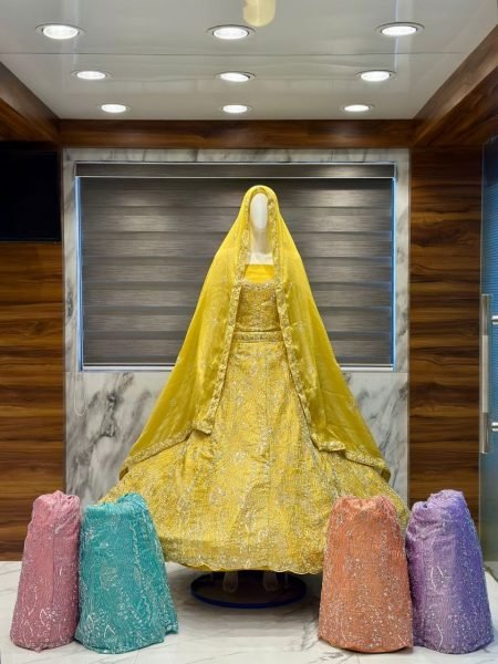 Alluring Yellow Silk Lehenga with Zari and Stone Work for Haldi Function Bridal Lehenga Choli