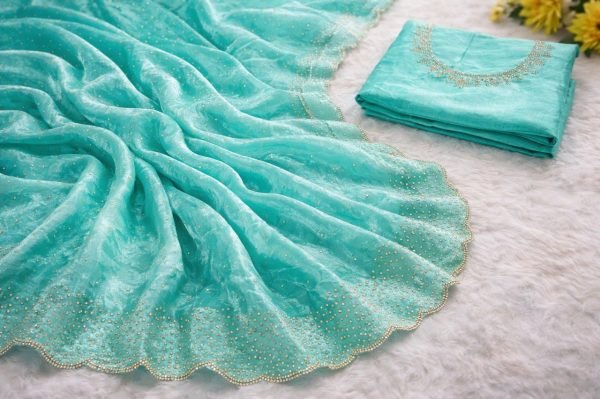 Althera Sky Blue Designer Silk Saree with Diamond Work for Festive Occasions Designer Wedding Sarees Wholesale