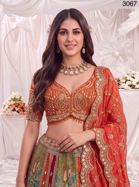 Amazing Orange Gadhwal Silk Partywear Lehenga Choli with Ready to Wear Blouse at Manufacturer Rate Bridal Lehenga Choli