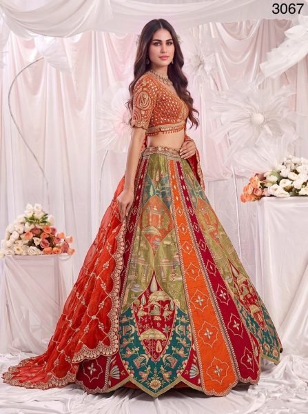 Amazing Orange Gadhwal Silk Partywear Lehenga Choli with Ready to Wear Blouse at Manufacturer Rate Bridal Lehenga Choli