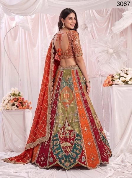 Amazing Orange Gadhwal Silk Partywear Lehenga Choli with Ready to Wear Blouse at Manufacturer Rate Bridal Lehenga Choli