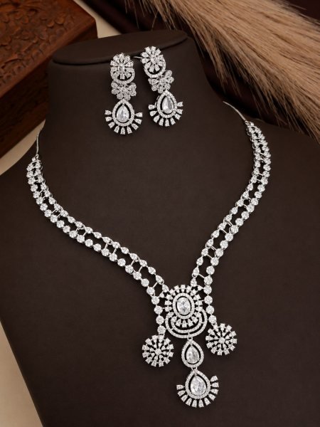 American Diamond Layered Necklace Set for Weddings at Wholesale Rate 