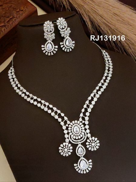 American Diamond Layered Necklace Set for Weddings at Wholesale Rate Fashion Accessories Wholesale