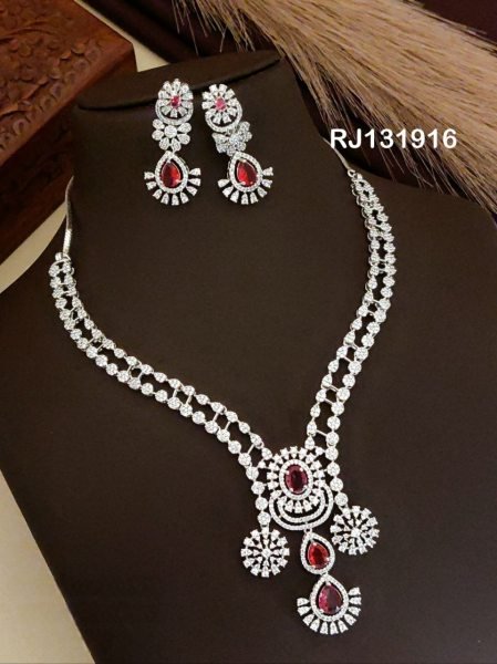 American Diamond Layered Necklace Set for Weddings at Wholesale Rate Fashion Accessories Wholesale