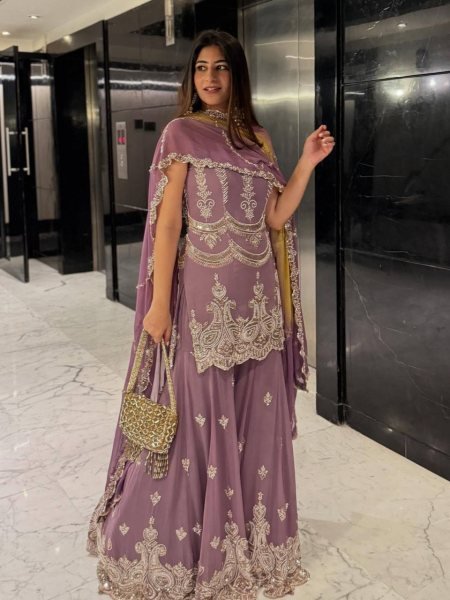 Amethyst Glow Faux Georgette Embroidery Sharara Outfit with Sequins Dupatta Royal Celebrations Ready To Wear Collection