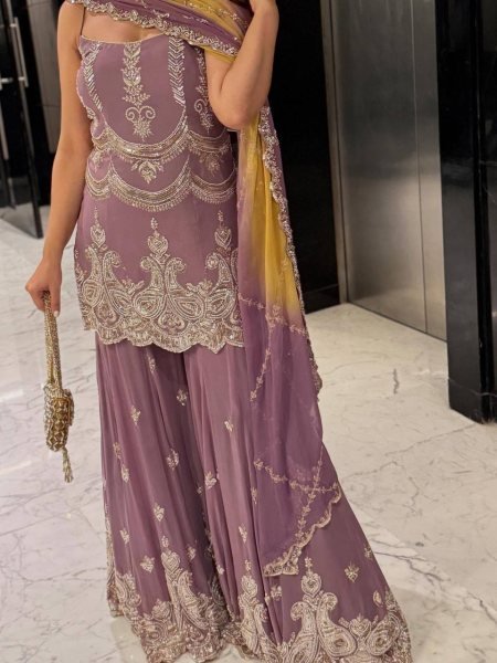 Amethyst Glow Faux Georgette Embroidery Sharara Outfit with Sequins Dupatta Royal Celebrations Ready To Wear Collection