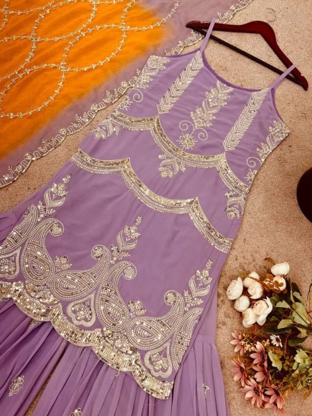 Amethyst Glow Faux Georgette Embroidery Sharara Outfit with Sequins Dupatta Royal Celebrations Ready To Wear Collection